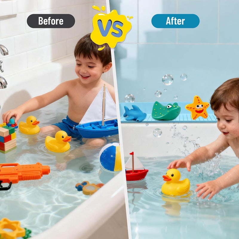 Himake Splash Guard for Bathtub Kids, Longer Silicone Bathtub Splash Guard with 11 Suction Cups, Bath Tub Play Shelf for Kids & Toy Holder, Prevent Water Spill in Bathroom, Blue - Image 4